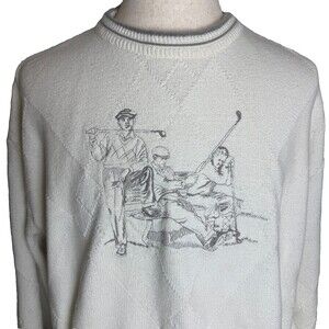 Vintage Carmel Men's Golf Sweater, Sz XXL, Embroidered 3 Golfers, Cream & Gray